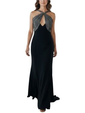 Wayne Clark Black White Silk Couture Maxi Dress NWOT Size 8